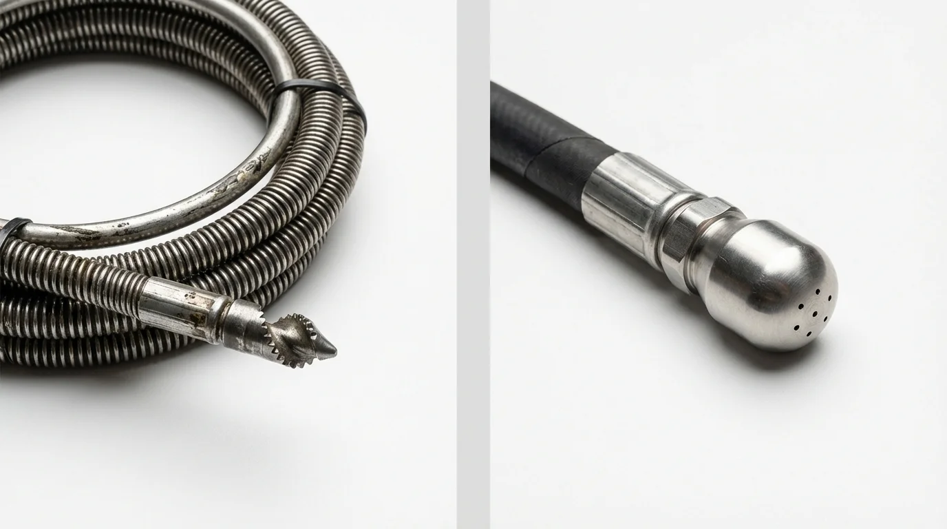 Drain snake cable and hydro jetting nozzle used for drain cleaning in Gifford, IL
