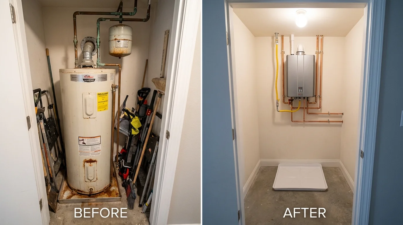 Tank water heater versus wall-mounted tankless unit comparison for Gifford, IL homeowners